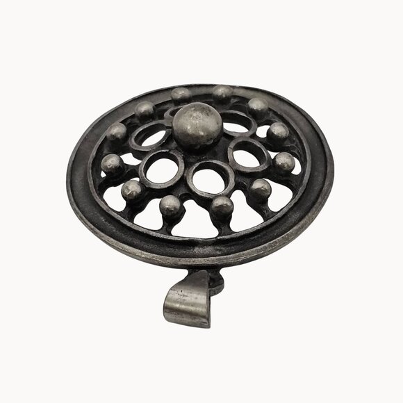 VTG Necklace Pendant Silver Tone Pewter Round Denmark Retro Whimsigoth Floral 2" - Picture 13 of 16